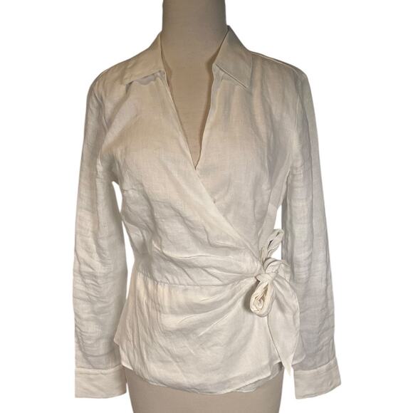 INC International Concepts White Wrap Blouse Size M 100% Linen Cotton NWOT - Picture 12 of 12